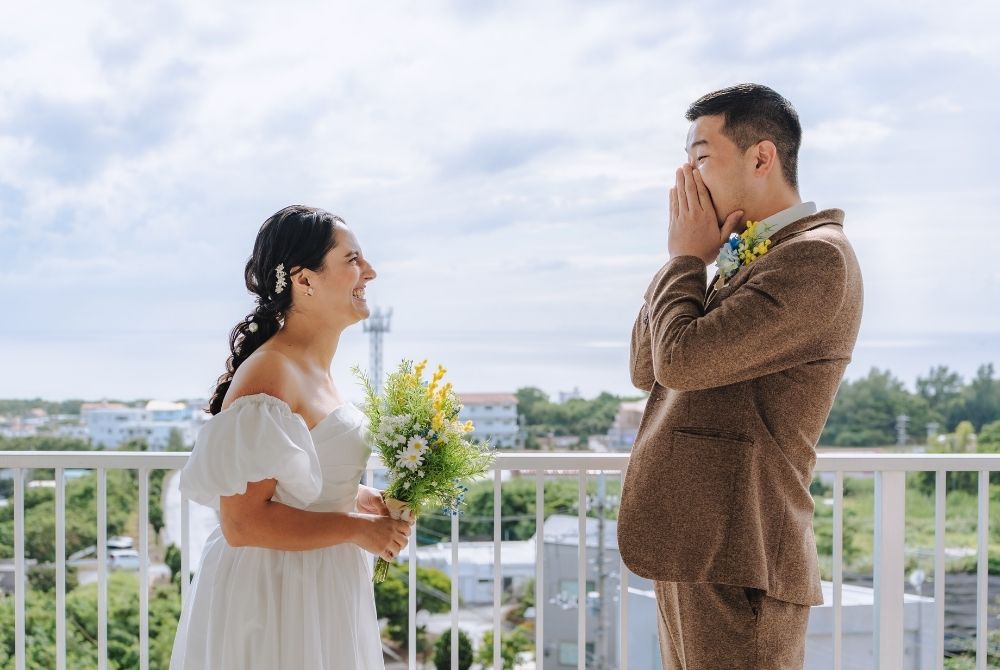 first meet at our terrace_groom being surprised