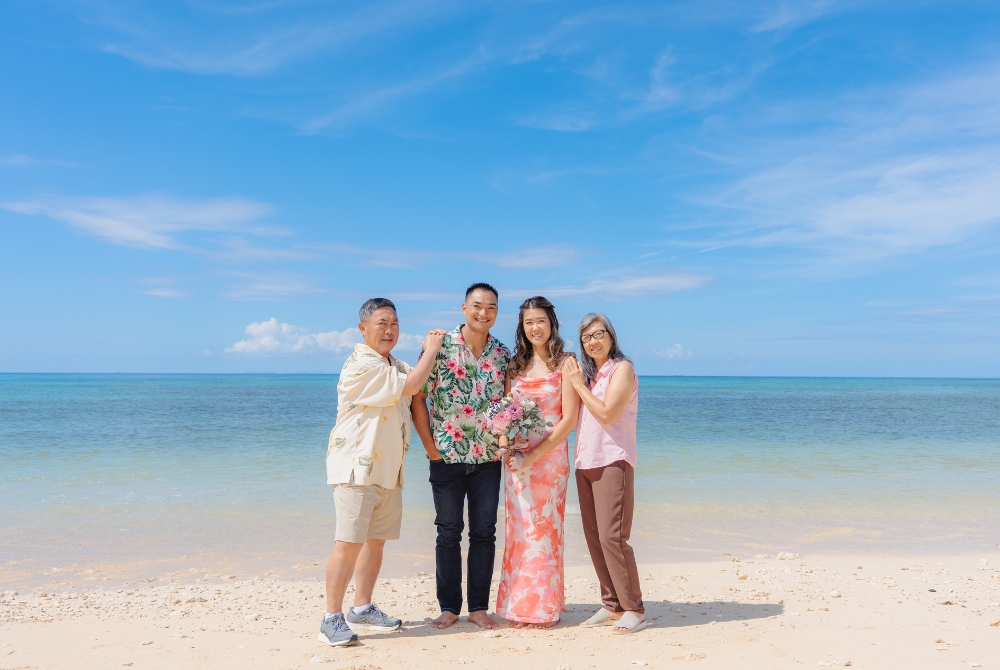 With family _at beach in Okinawa